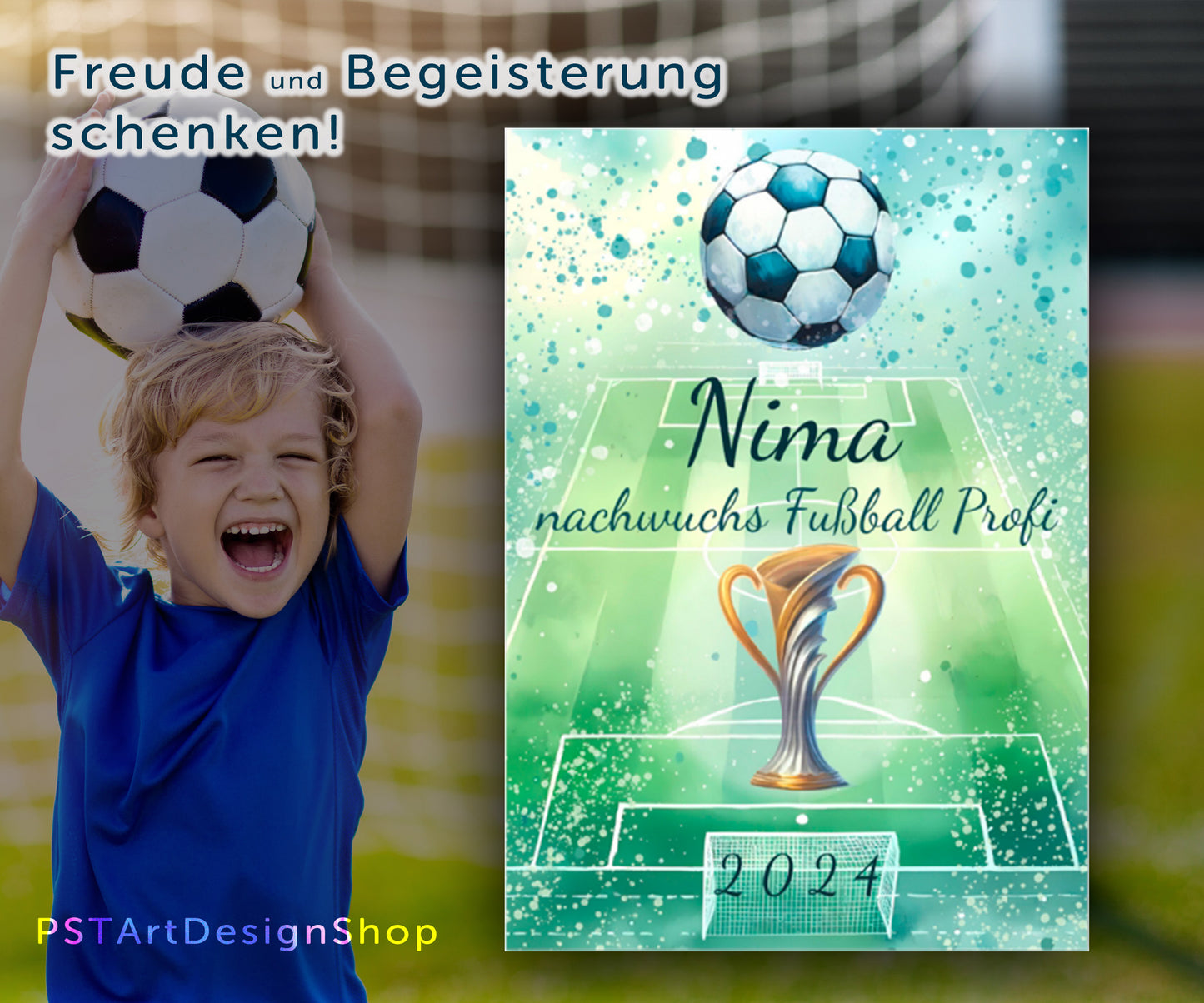 Personalisierbares Fußballposter – Name, Text und Jahr auf exklusivem Design