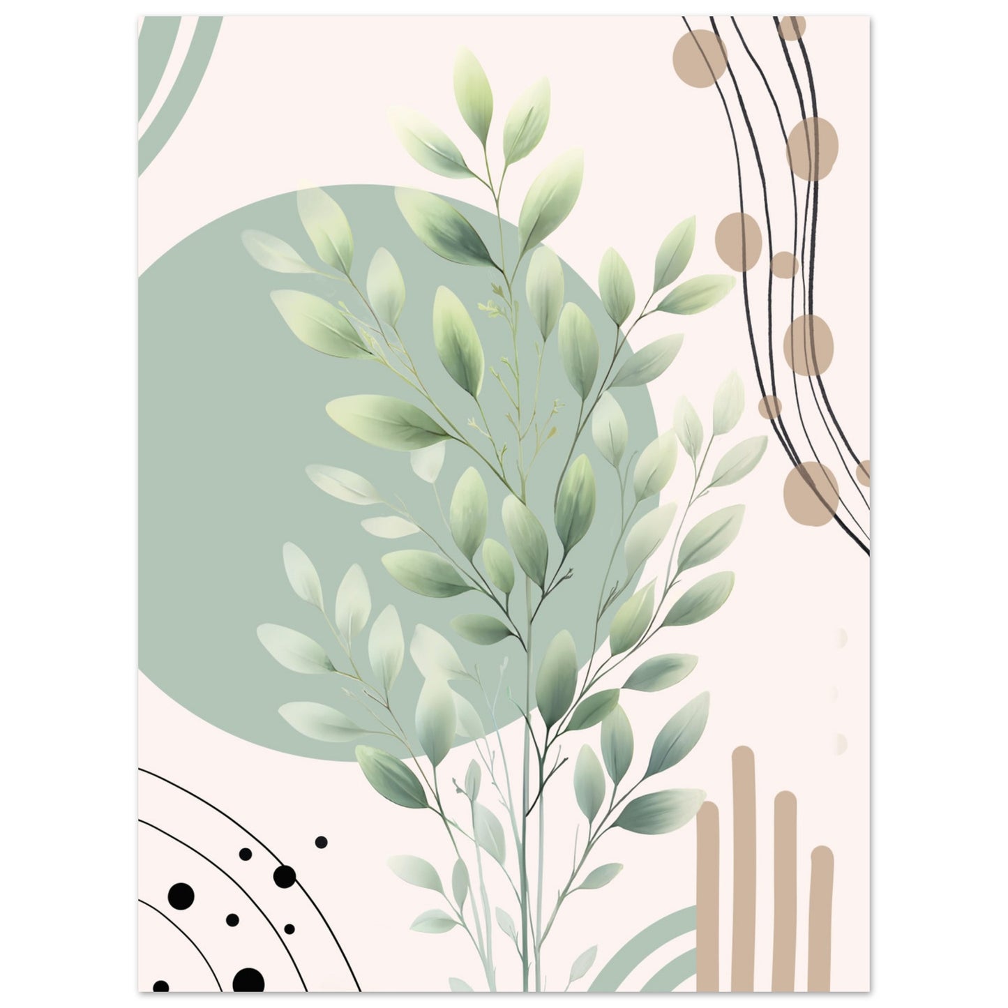 f60966c5-3fdc-4a80-b4f3-33e4e7def35fBoho Pflanzenbild – botanisches Poster mit grünen Blättern, ideal für moderne Wanddekoration. Minimalistische Pflanzenkunst, perfekt für Wohnzimmer, Schlafzimmer oder Büro. Hochwertiger Druck auf Leinwand, kombinierbar mit anderen botanischen Kunstdrucken für eine stilvolle und beruhigende Atmosphäre